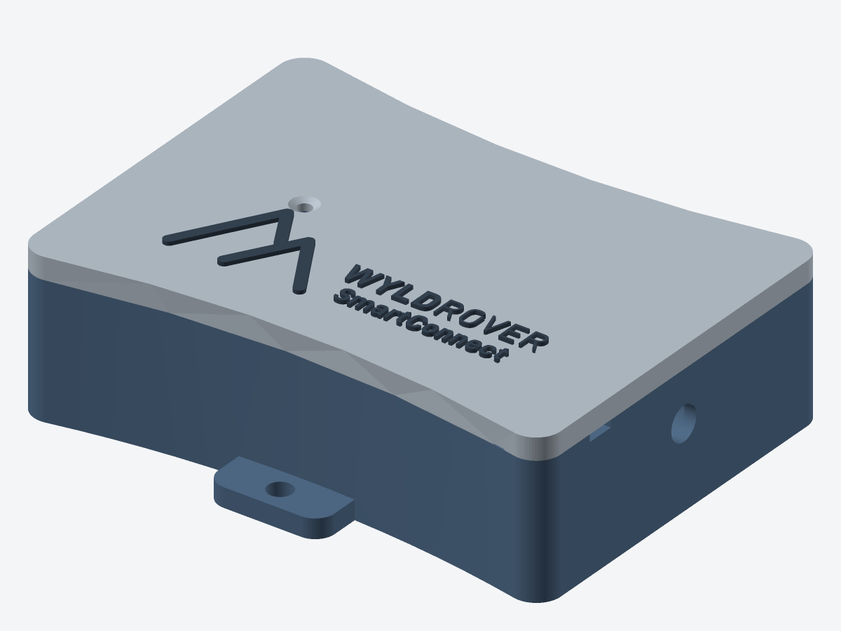 SmartConnect enclosure: navy base and grey lid, embossed with the WyldRover Summit Signal brandmark